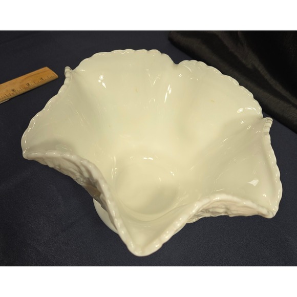 Vintage Westmoreland Bramble Milk Glass Crimped Round Bowl 10" Maple Leaf Footed - Picture 3 of 8